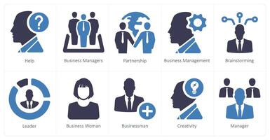 A set of 10 web marketing icons as help, business managers, partnership vector