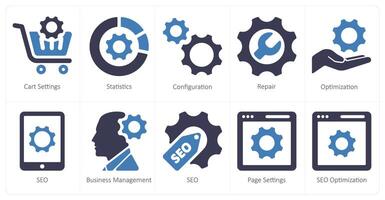 A set of 10 web marketing icons as cart settings, statistics, configuration vector