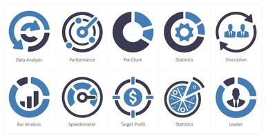 A set of 10 web marketing icons as data analysis, performance, pie chart vector