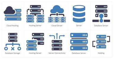 A set of 10 web marketing icons as cloud hosting, hosting server, cloud server vector