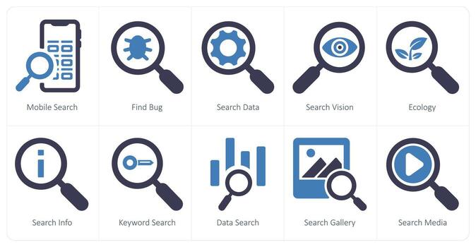 A set of 10 web marketing icons as mobile search, find bug, search data vector
