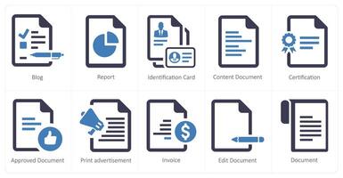 A set of 10 web marketing icons as blog, report, identification card vector