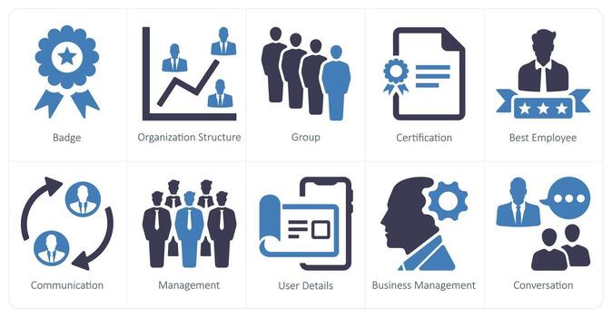 A set of 10 web marketing icons as badge, organization structure, group vector