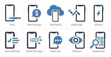 A set of 10 web marketing icons as draw, mobile message, cloud backup vector