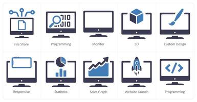 A set of 10 web marketing icons as file share, programming, monitor vector