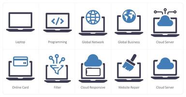 A set of 10 web marketing icons as laptop, programming, global network vector