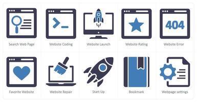 A set of 10 web marketing icons as search webpage, website coding, website launch vector