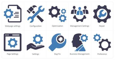 A set of 10 web marketing icons as webpage settings, configuration, optimization vector