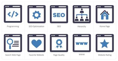 A set of 10 web marketing icons as programming, seo, hierarchy vector