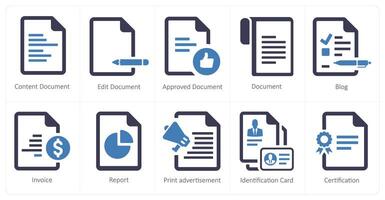A set of 10 web marketing icons as content document, edit document, approved document vector