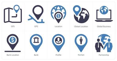 A set of 10 web marketing icons as gps, location, global location vector