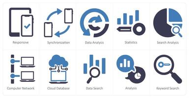 A set of 10 web marketing icons as responsive, synchronization, data analysis vector