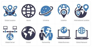 A set of 10 web marketing icons as global location, world, universe vector