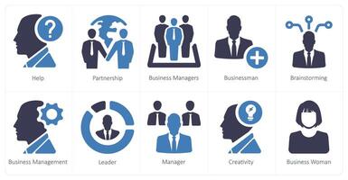 A set of 10 web marketing icons as help, partnership, business managers vector