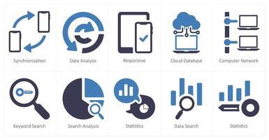 A set of 10 web marketing icons as synchronization, data analysis, responsive vector