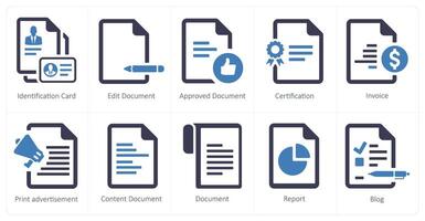 A set of 10 web marketing icons as identification card, edit document, approved document vector