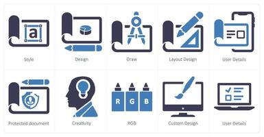 A set of 10 web marketing icons as style, design, draw vector