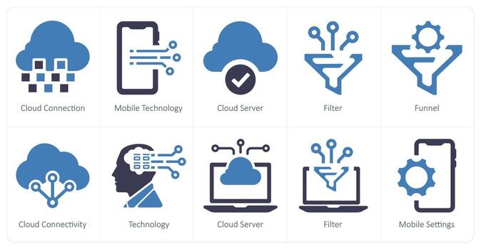 A set of 10 web marketing icons as cloud connection, mobile technology, cloud server vector