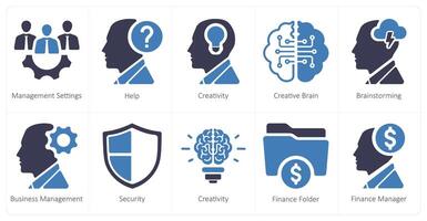A set of 10 web marketing icons as management settings, help, creativity vector
