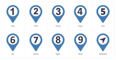 A set of 10 Location Pointer icons as one, two, three vector