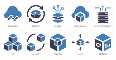 A set of 10 web marketing icons as cloud data, diagram, storage vector