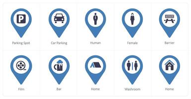 A set of 10 Location Pointer icons as parking spot, car parking vector