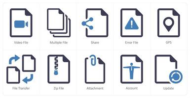 A set of 10 File icons as file, multiple file, share vector