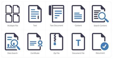 A set of 10 File icons as multiple file, text, text document vector