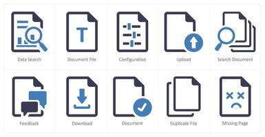 A set of 10 File icons as data search, document file, configuration vector