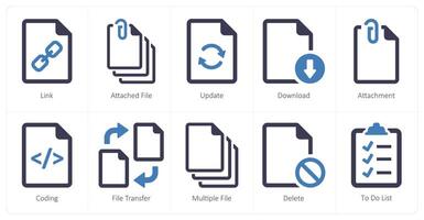 A set of 10 File icons as link, attached file, update vector
