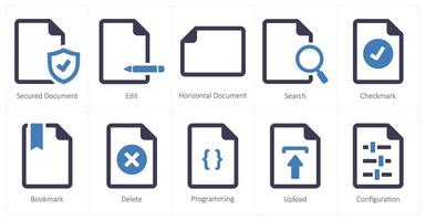 A set of 10 File icons as secured document, edit, horizontal document vector