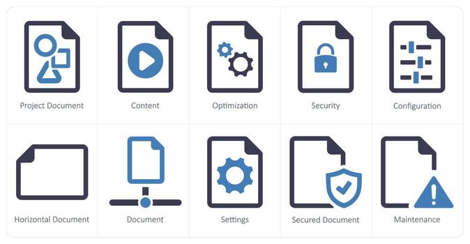 A set of 10 File icons as project document, content, optimization vector