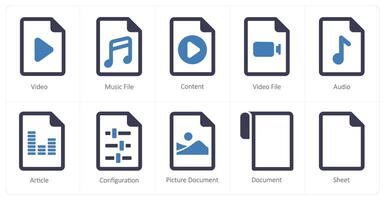 A set of 10 File icons as , music file, content vector