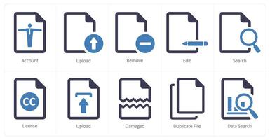 A set of 10 File icons as account, upload, remove vector