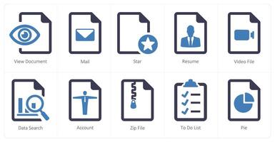 A set of 10 File icons as view document, mail, star vector