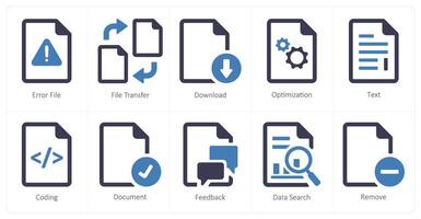 A set of 10 File icons as error file, file transfer, download vector