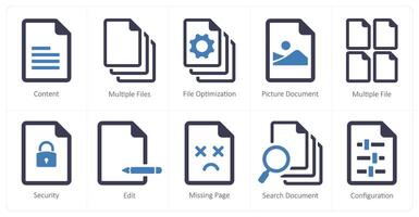 A set of 10 File icons as content, multiple files, file optimization vector