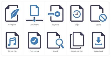 A set of 10 File icons as compose, document, keywork vector