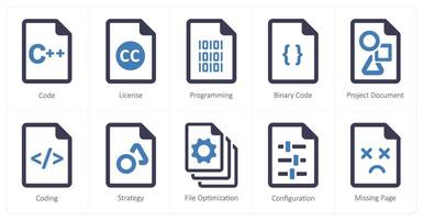 A set of 10 File icons as code, license, programming vector