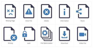 A set of 10 File icons as missing page, error file, delete vector