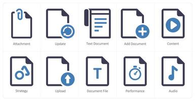 A set of 10 File icons as attachment, update, text document vector