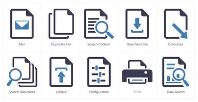 A set of 10 File icons as mail, duplicate file, search content vector
