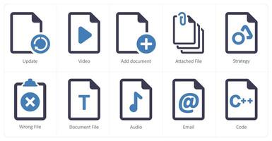 A set of 10 File icons as update, , add document vector