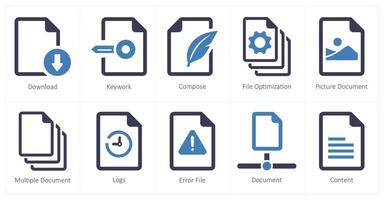 A set of 10 File icons as download, keywork, compose vector