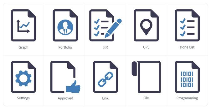 un conjunto de 10 archivo íconos como grafico, portafolio, lista vector