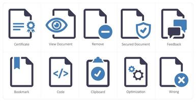 A set of 10 File icons as certificate, view document, remove vector