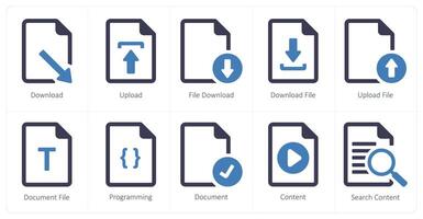 A set of 10 File icons as download, upload, file download vector