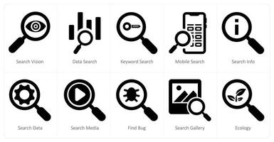 A set of 10 web marketing icons as data search, keyword search, mobile search vector