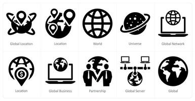 A set of 10 web marketing icons as global location, location, world vector