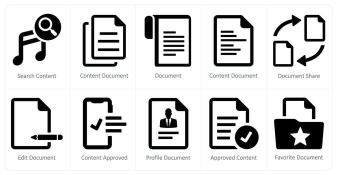 A set of 10 web marketing icons as search content, content document, document vector